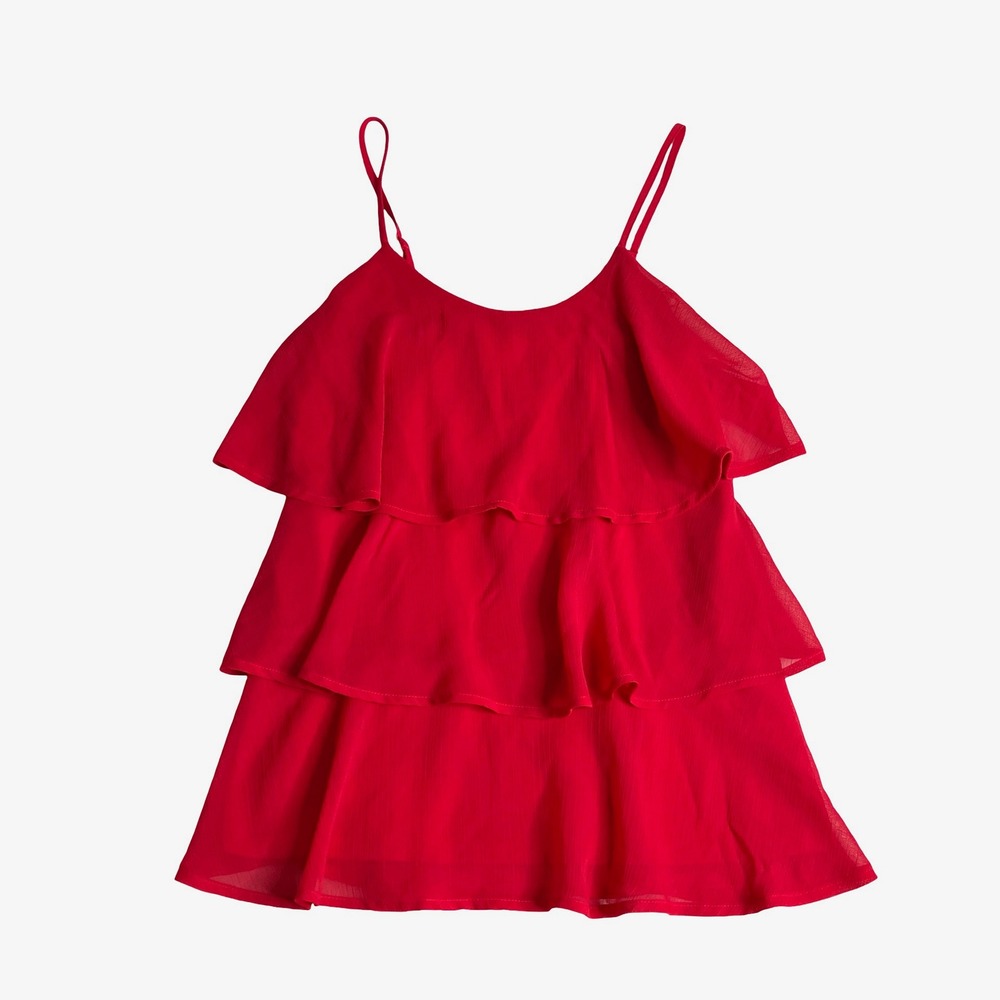Candies Ruffle Tiered Cami Tank Top Women Small Red Y2K Adjustable Strap Chiffon